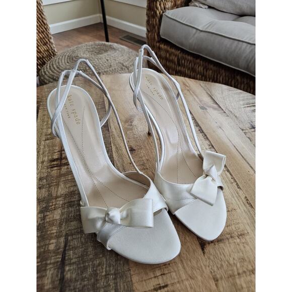 kate spade Shoes - Kate Spade New York Ideal Bow Slingback Heels Ivory Satin Women's 10 EUC